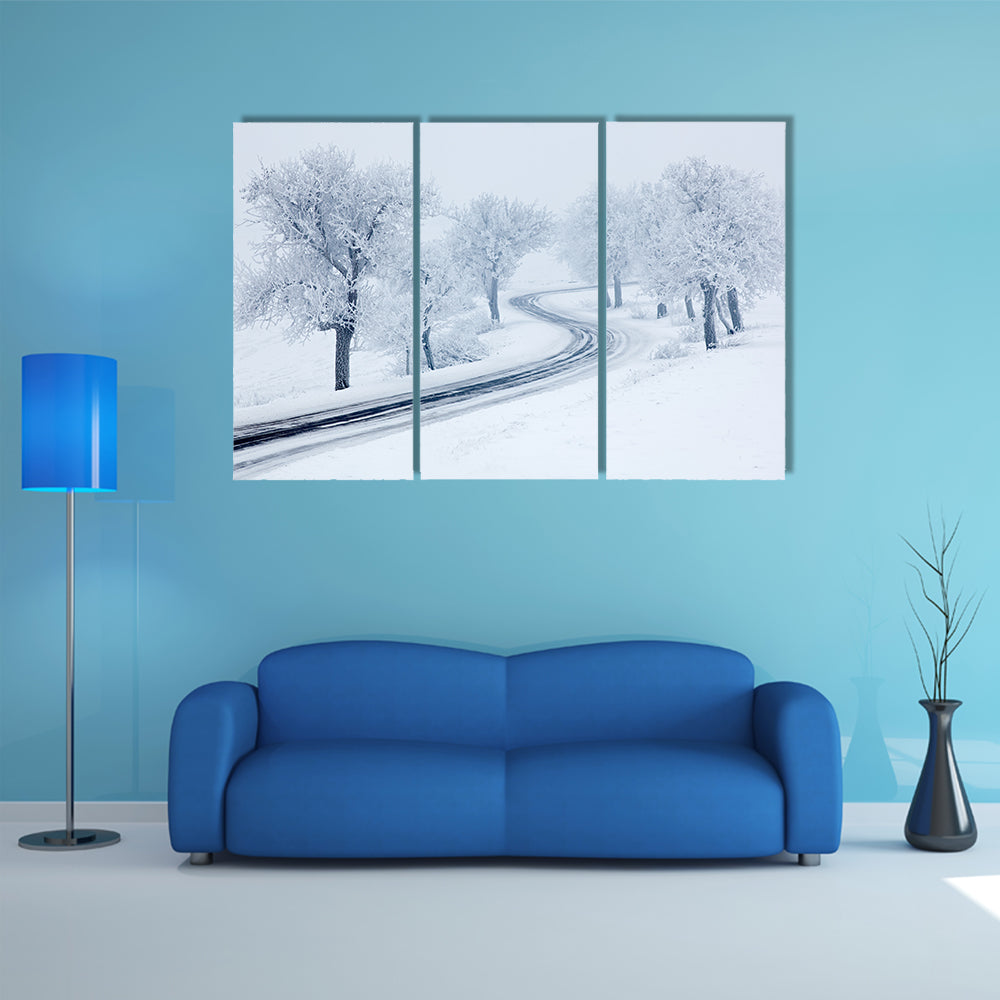 Snowy Winter Road Canvas Wall Art