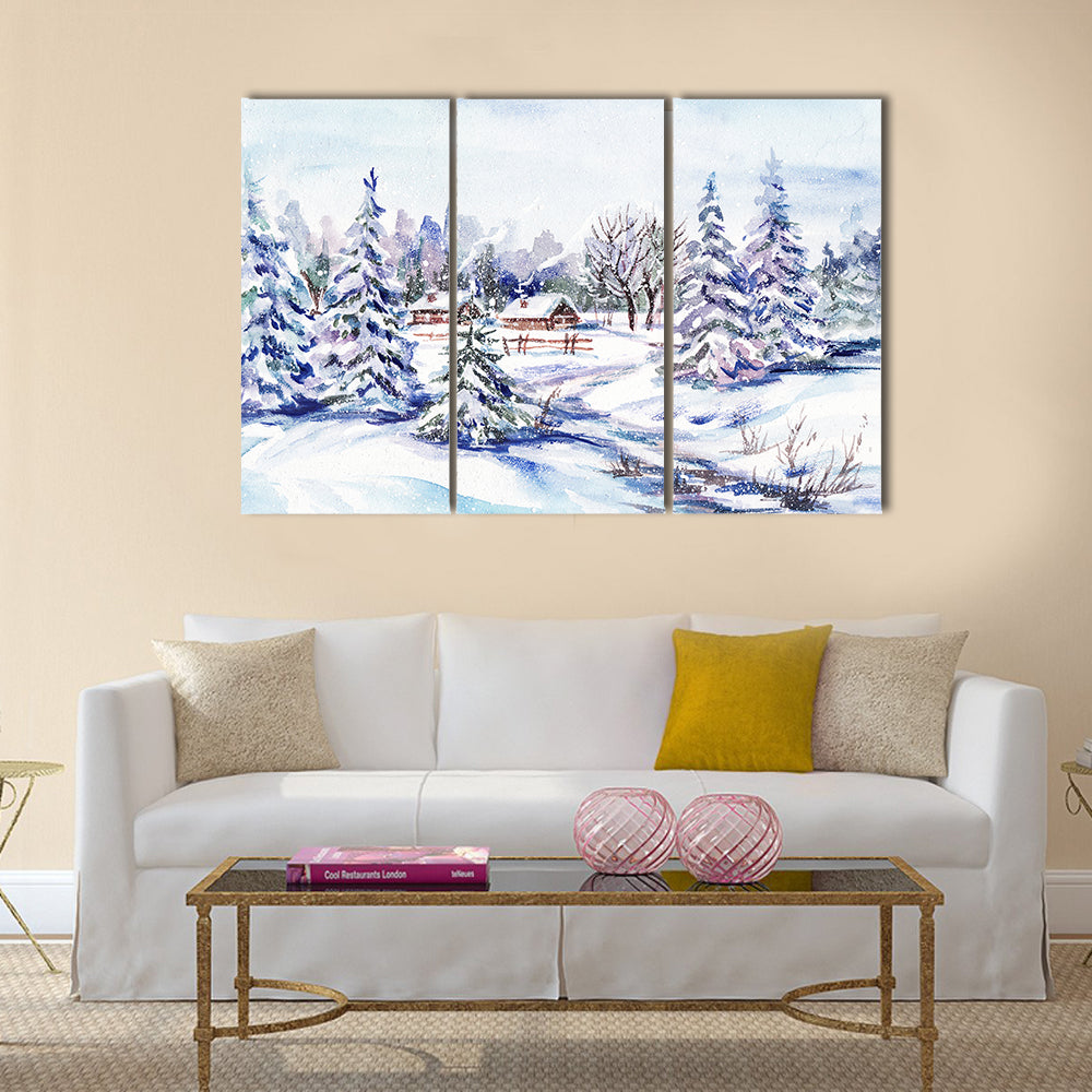 Scenic Winter Village Landscape Canvas Wall Art