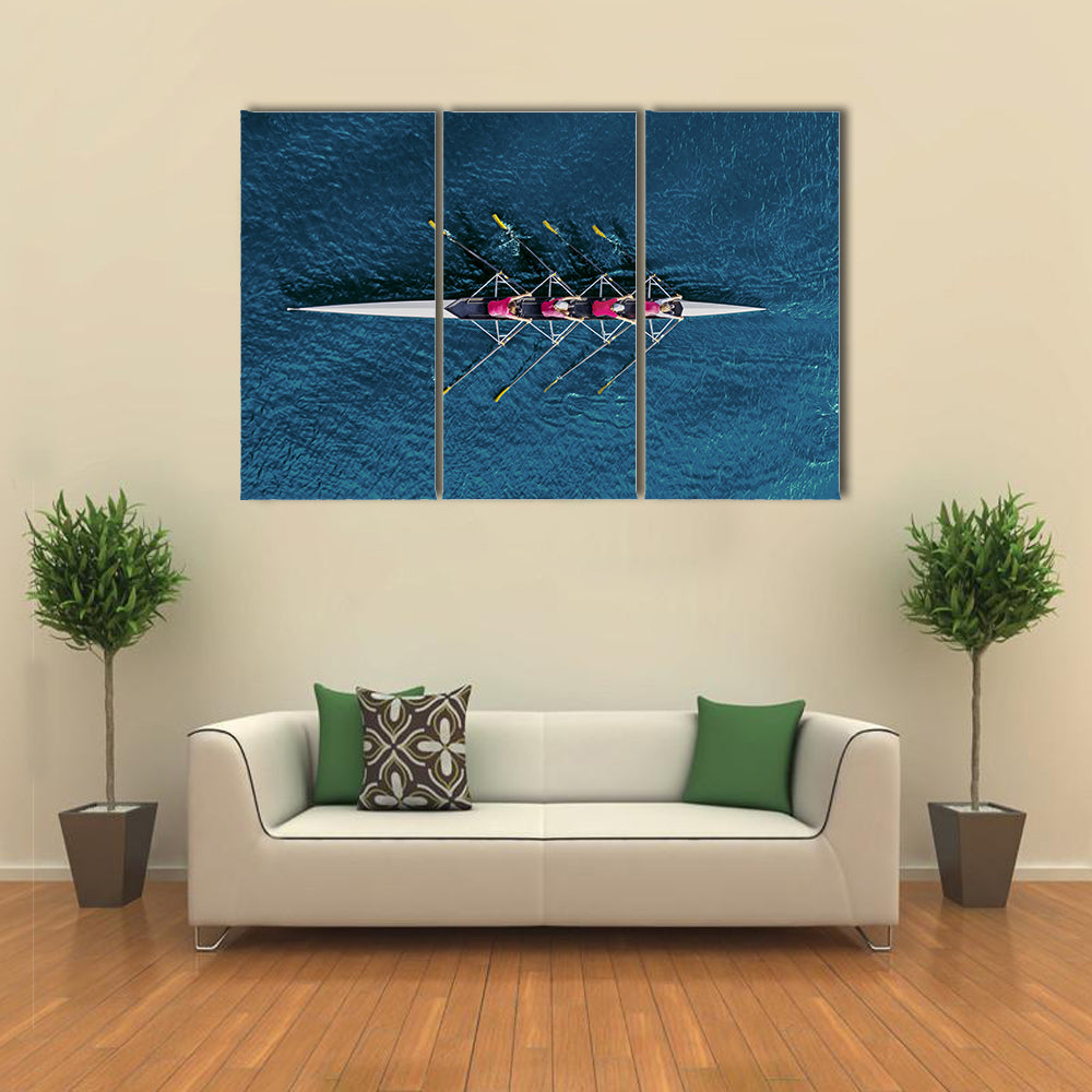 Women`s Rowing Team On Blue Water Canvas Wall Art