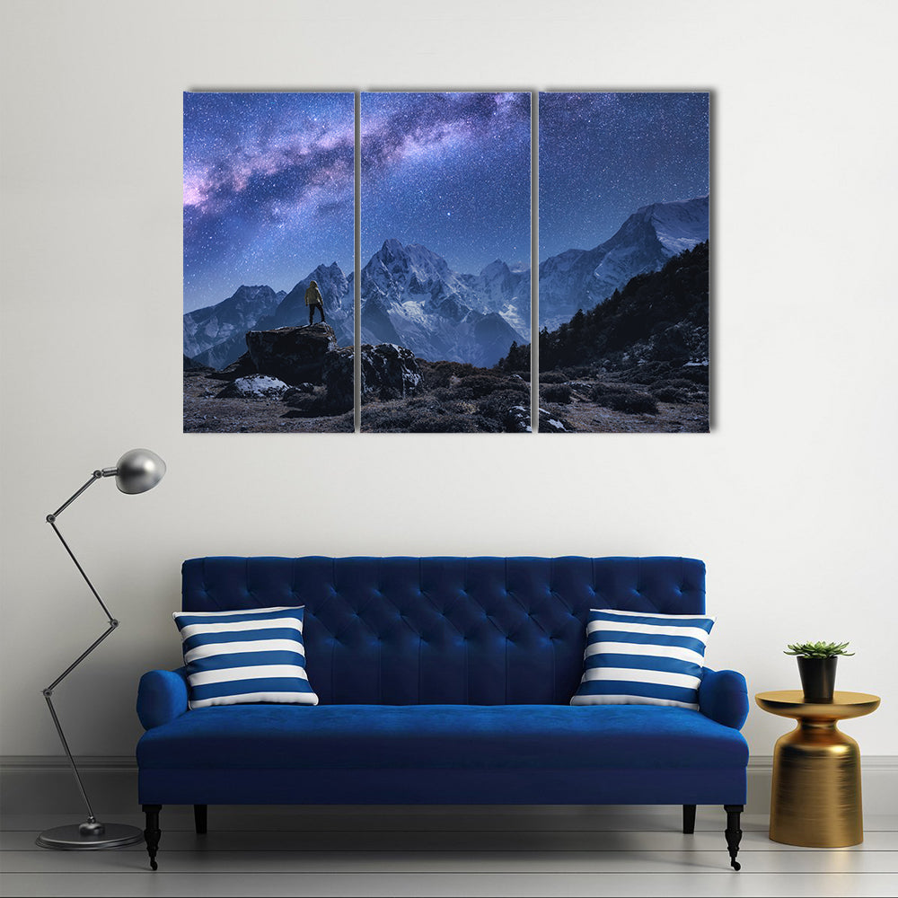 Space With Milky Way And Mountains Canvas Wall Art