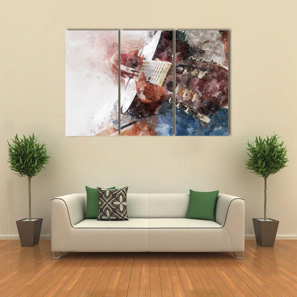 Watercolor Guitar Close-up Canvas Wall Art