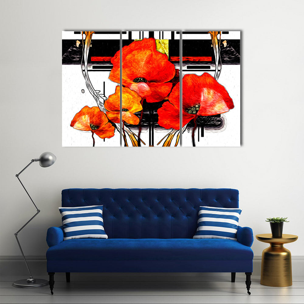 Red and Orange Poppies Abstract Illustration Canvas Wall Art