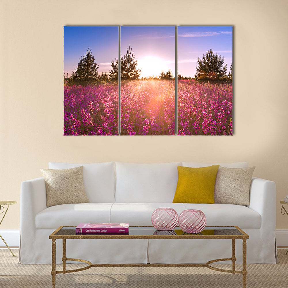 Blossoming Meadow at Sunrise Canvas Wall Art