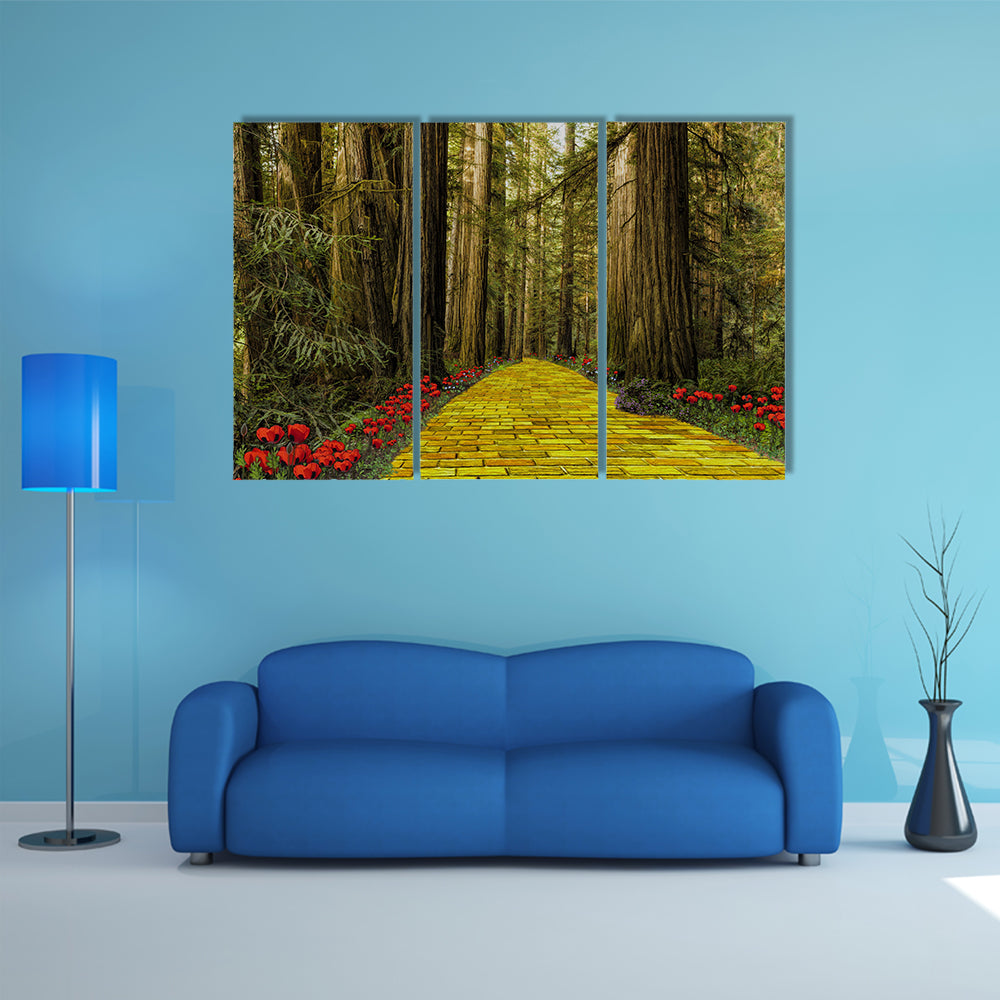 Yellow Brick Road Path In Garden Canvas Wall Art