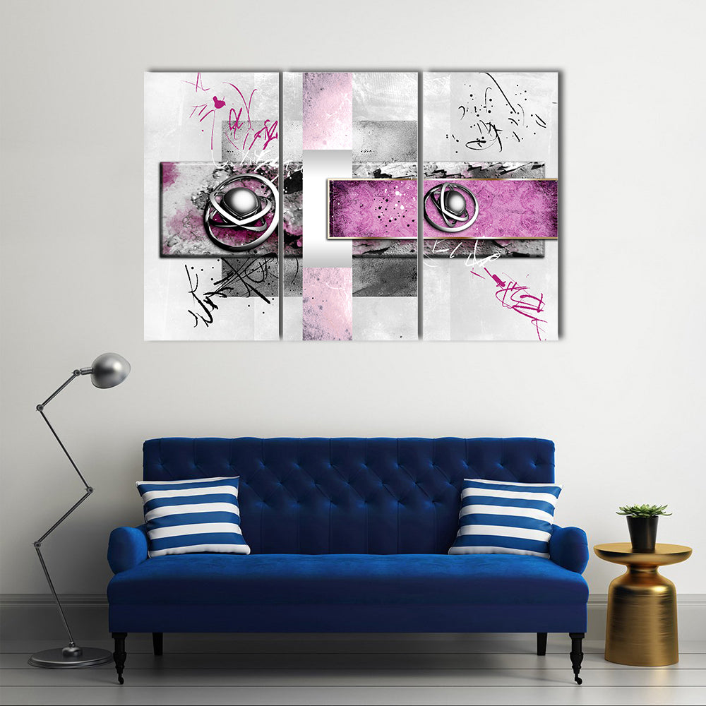 Magenta Band with Silver Orbs Abstract Canvas Wall Art
