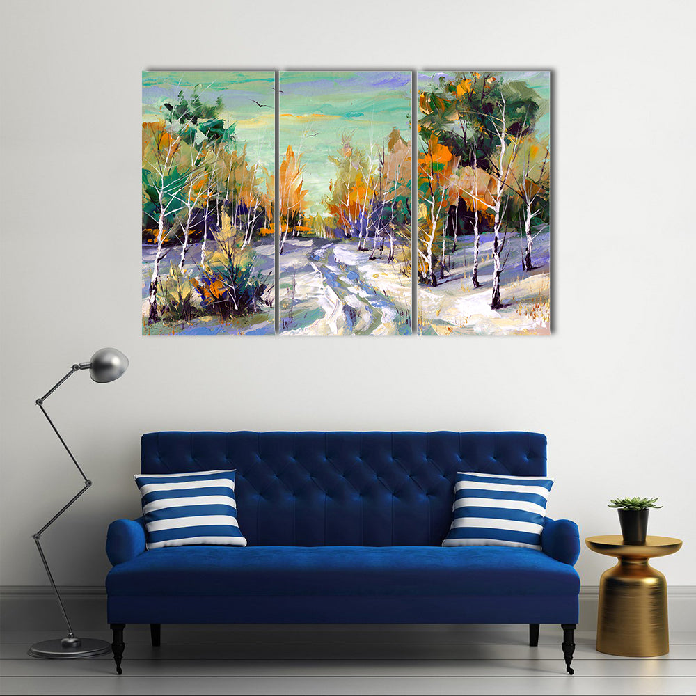 Road To Winter Woods Canvas Wall Art