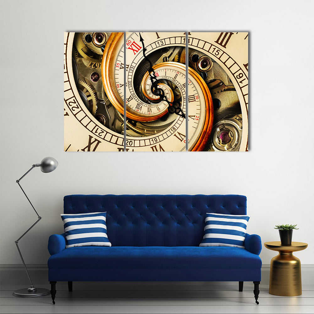 Spiral Clock Face with Gears Canvas Wall Art