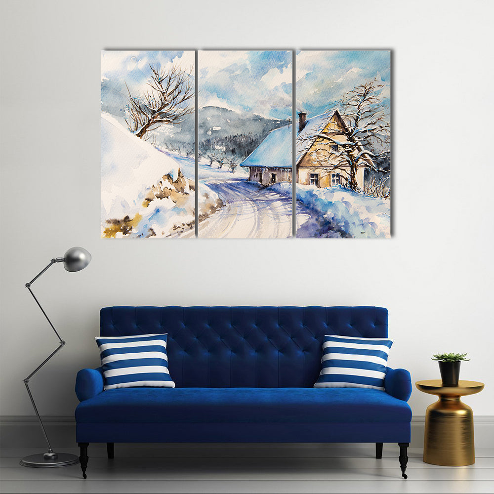 Heavy Snowfall In Winter Mountains Canvas Wall Art
