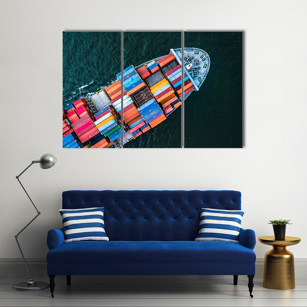 Birds-eye Cargo Ship with Containers Canvas Wall Art