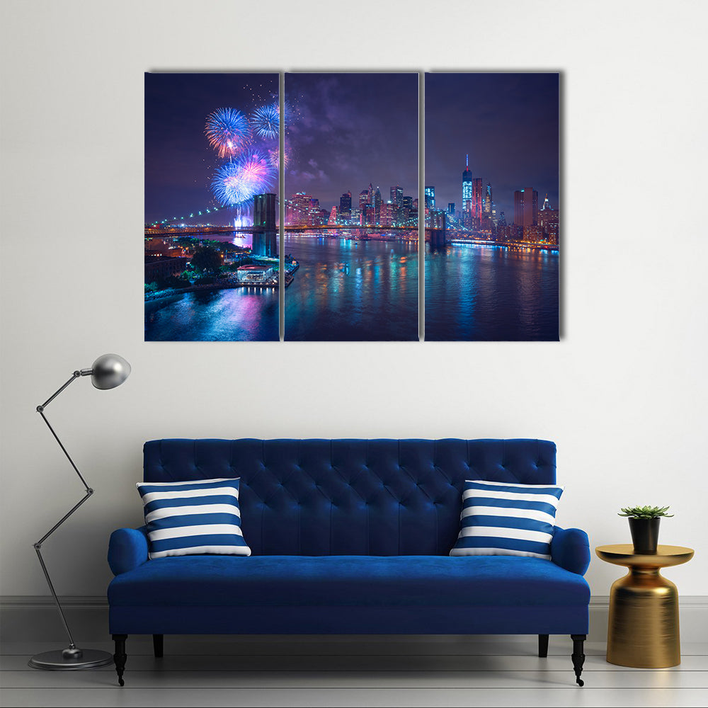 Fourth of July Fireworks Over New York Canvas Wall Art
