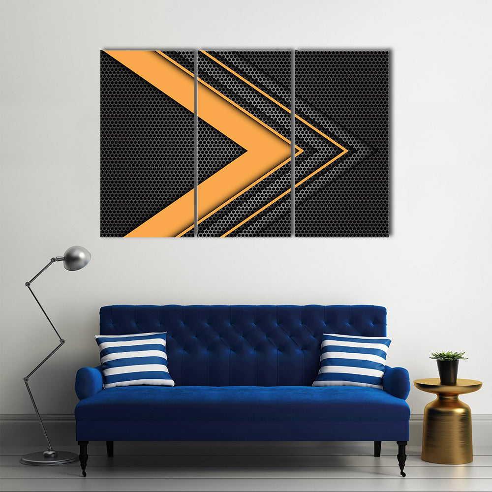 Geometric Orange Chevron Arrow with Honeycomb Texture Canvas Wall Art