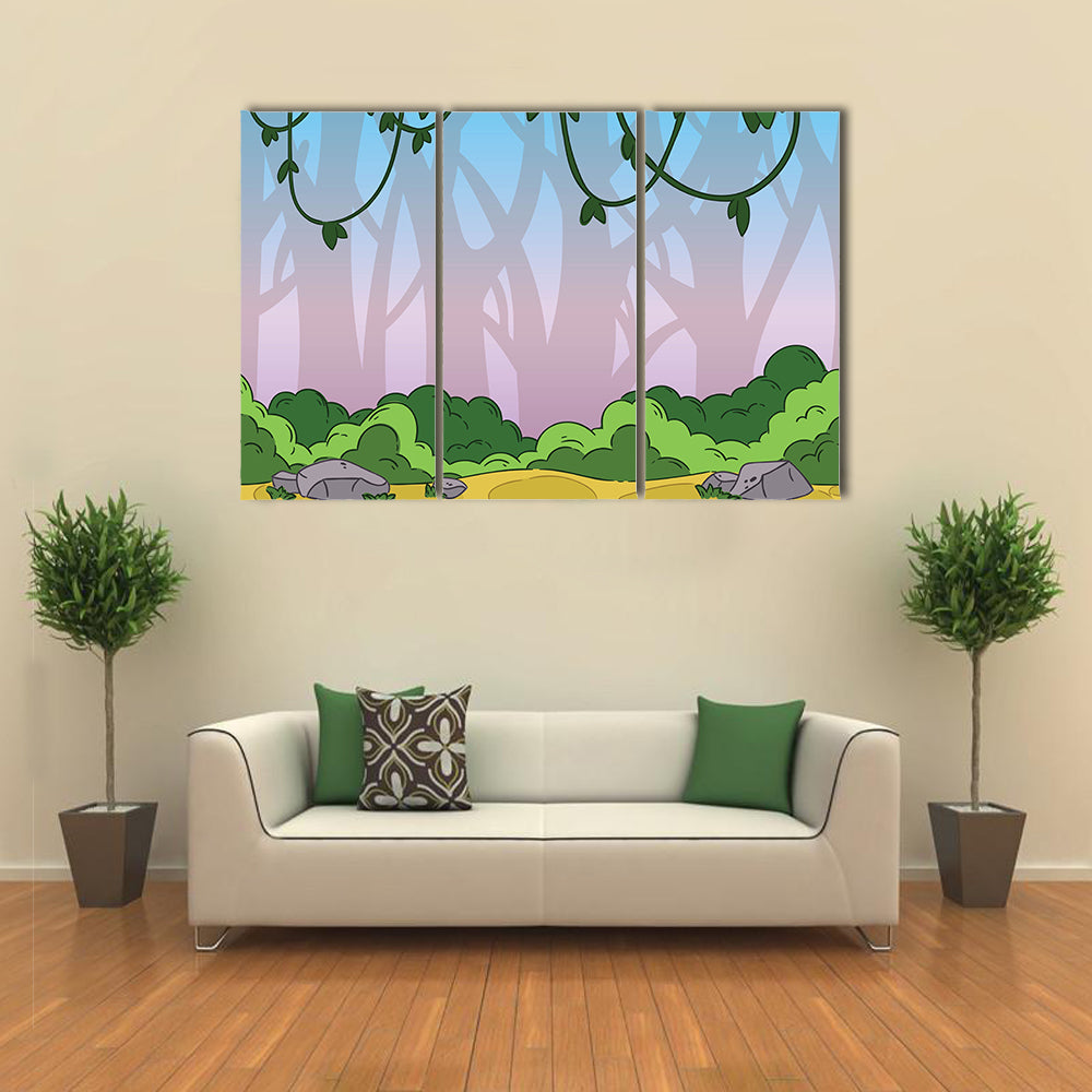 Seamless Cartoon Jungle Pattern Canvas Wall Art