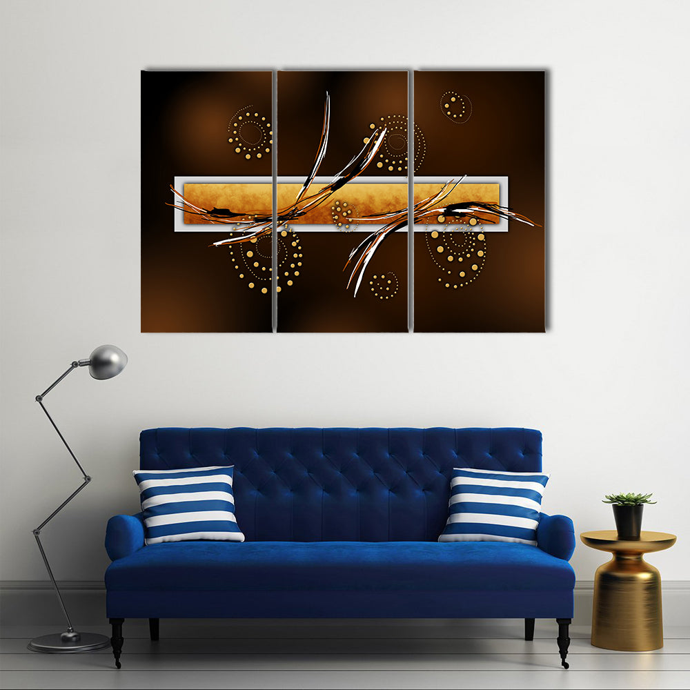 Ochre Rectangle with Gold Spiral Dots Canvas Wall Art