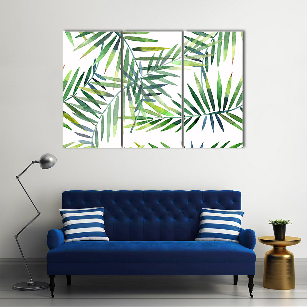 Green Tropical Palm Leaf Pattern Canvas Wall Art