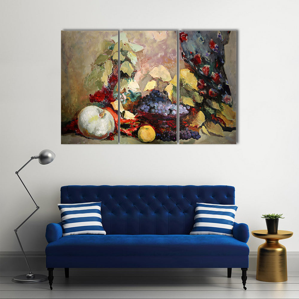 Grapes, Lemon, and Pumpkin Still Life Canvas Wall Art