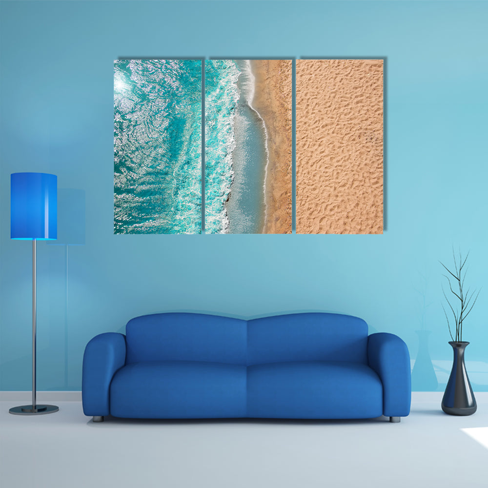 Coastline Beach Ocean Waves With Foam On The Sand Canvas Wall Art