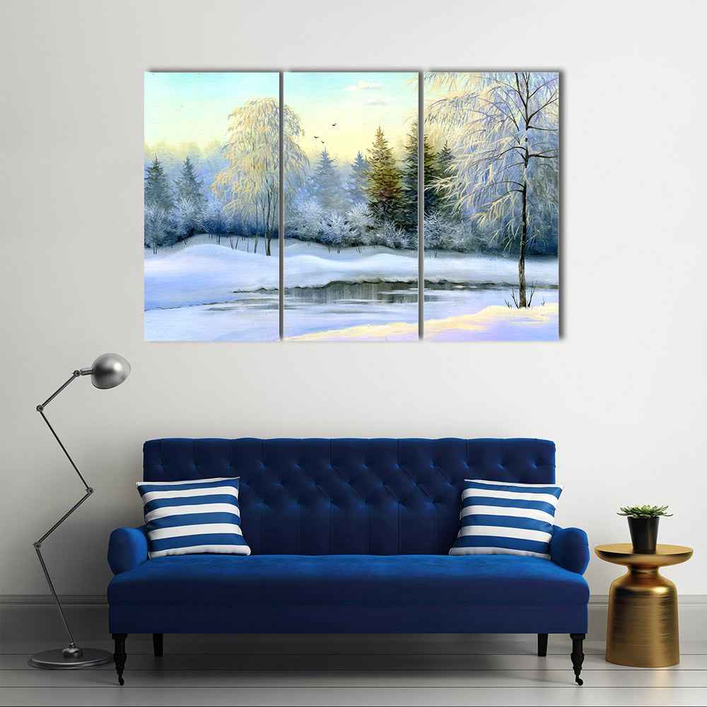 Frozen Lake In Winter Wood Canvas Wall Art