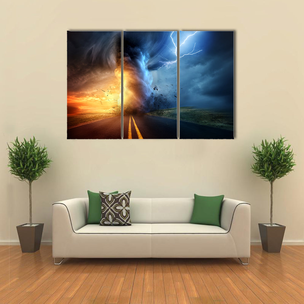 Tornado Over Sunset Road Canvas Wall Art