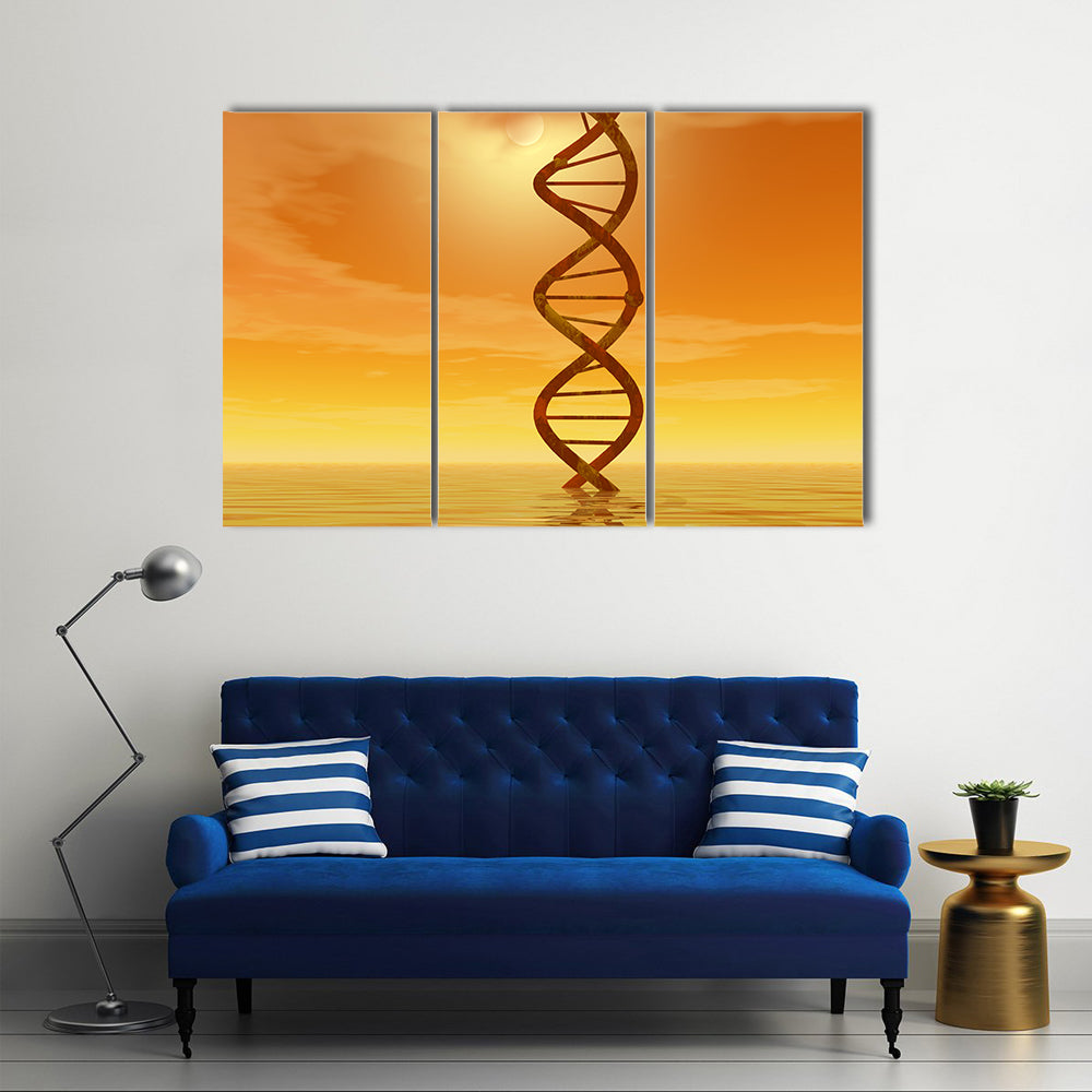 Golden Dna Helix Rising from Water Canvas Wall Art