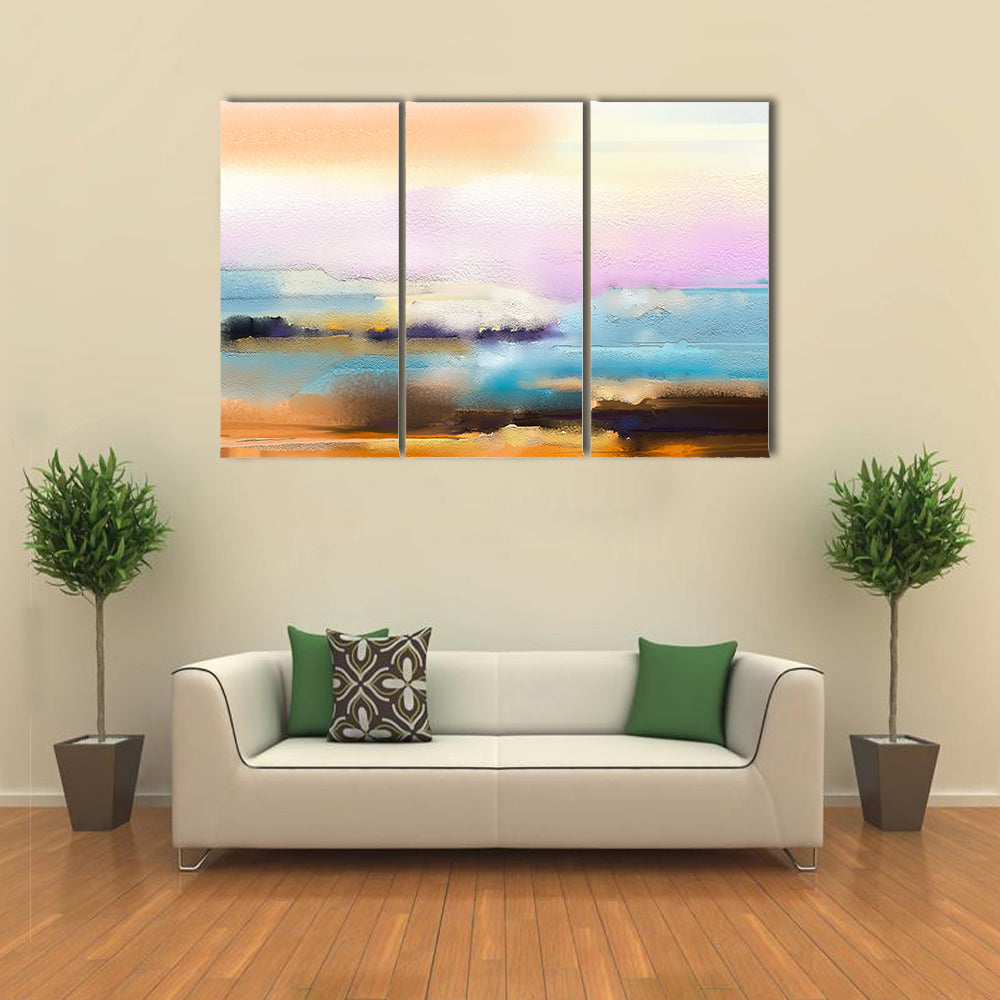Impasto Abstract Horizon in Sunrise Colors Canvas Wall Art