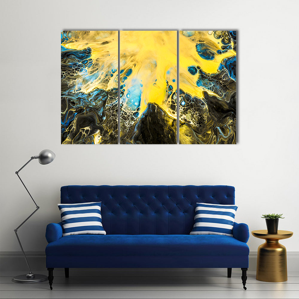 Acrylic Pour Abstract in Gold and Blue Canvas Wall Art
