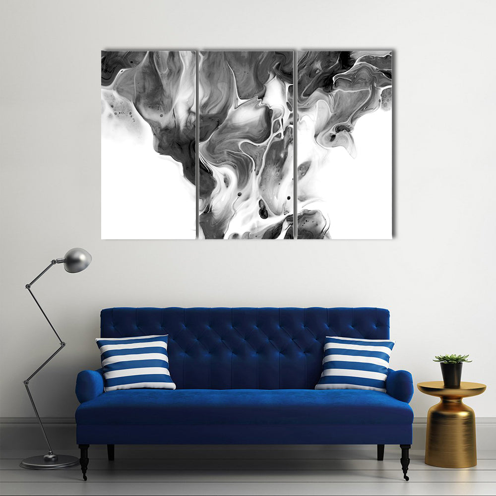 Black and White Ink Flow Abstract Canvas Wall Art