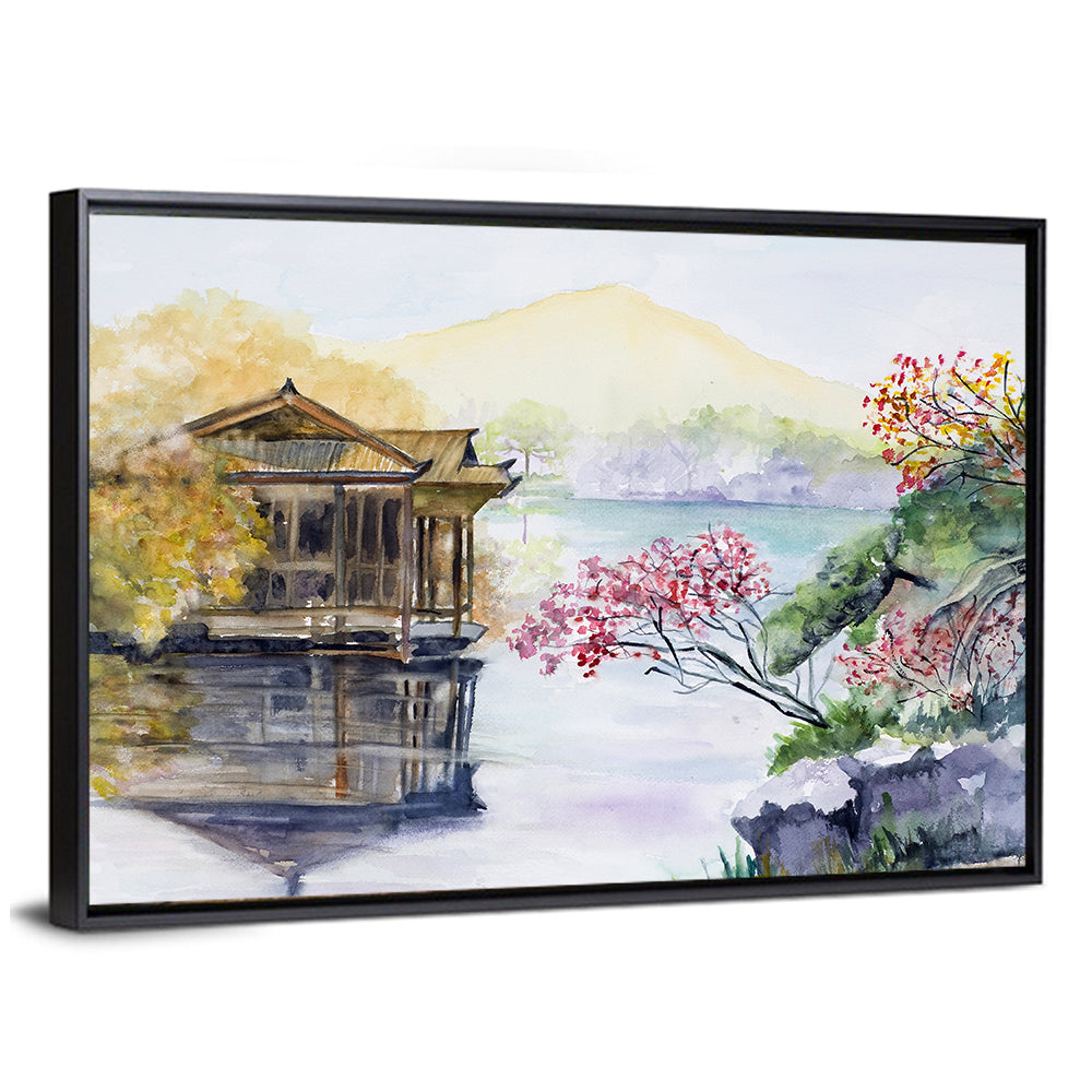 West Lake Pavilion and Blossoms Canvas Wall Art