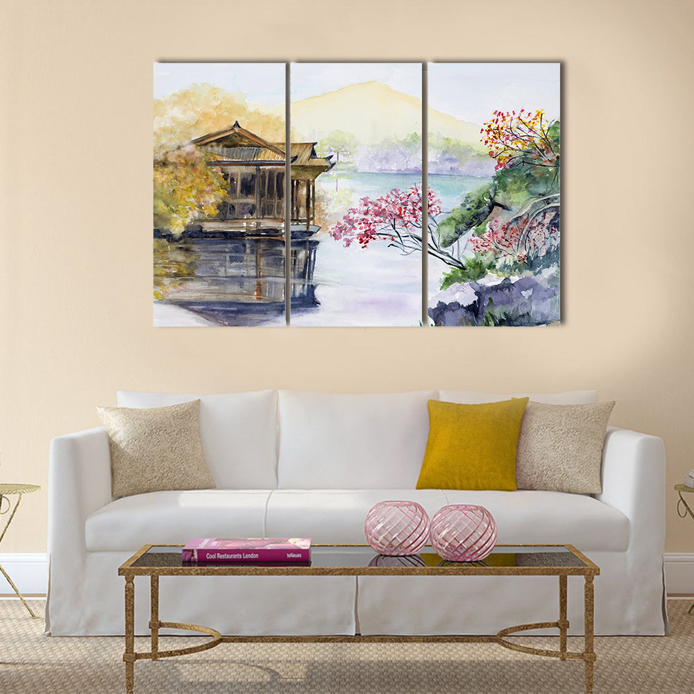West Lake in Hangzhou Watercolor Landscape Canvas Wall Art
