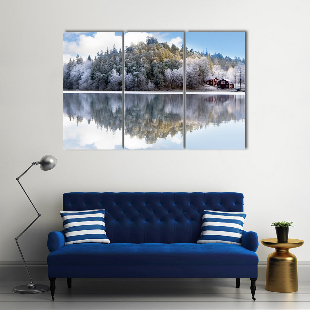 House By Lake Hill In Sweden Canvas Wall Art