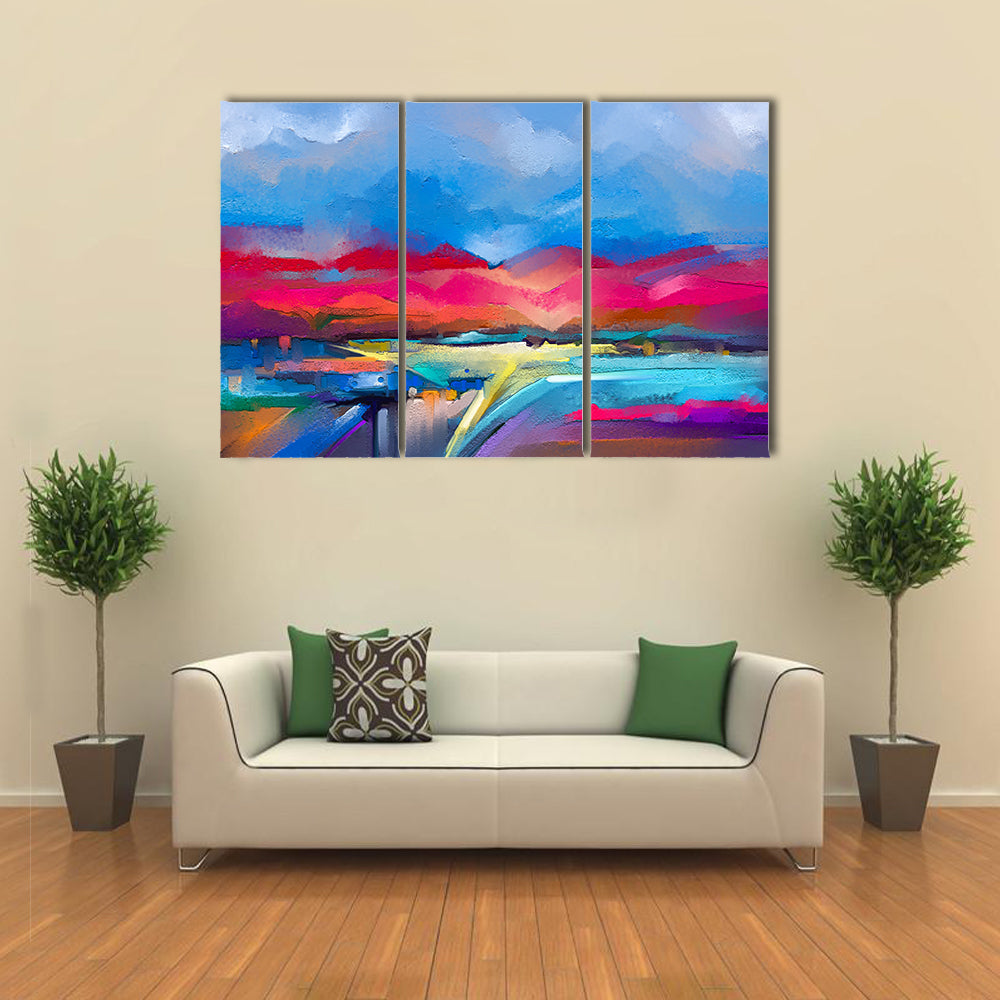 Colorful Abstract Mountain Landscape Canvas Wall Art