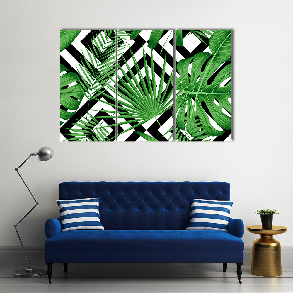Geometric Tropical Leaves Pattern Canvas Wall Art