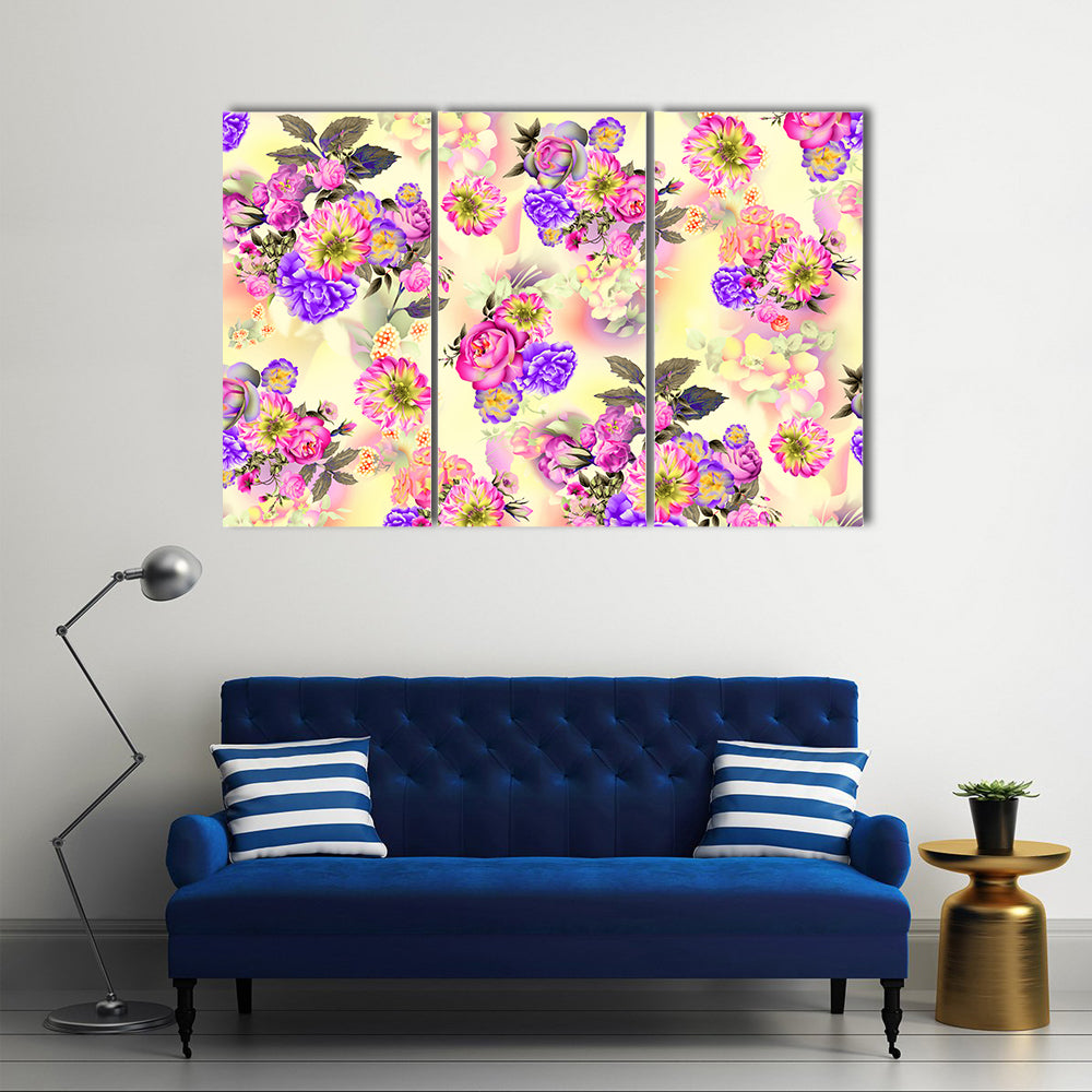 Summer Garden Roses &amp; Iris Flowers Canvas Wall Art