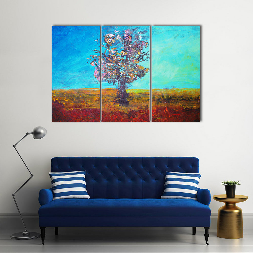 Solitary Blossom Tree in Field Canvas Wall Art