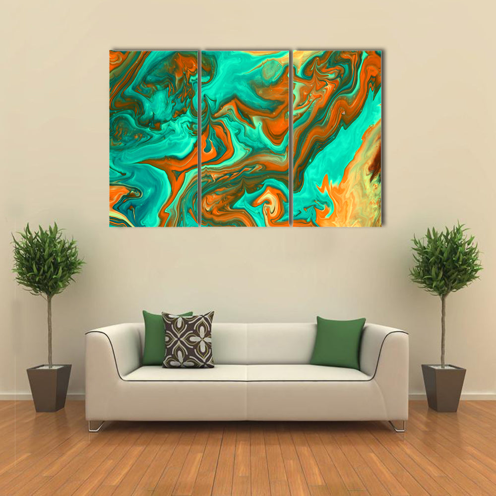 Turquoise and Orange Liquid Abstract Canvas Wall Art