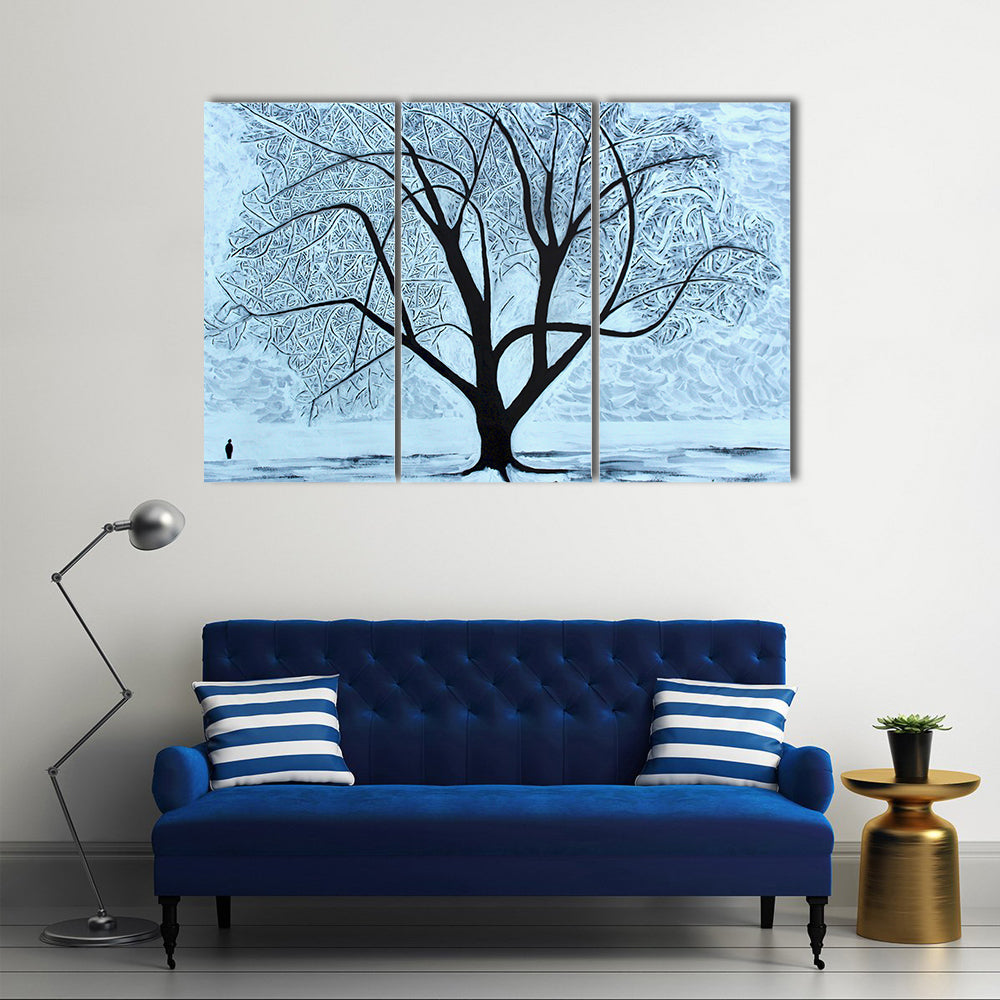 Snowy Tree with Lone Figure Canvas Wall Art