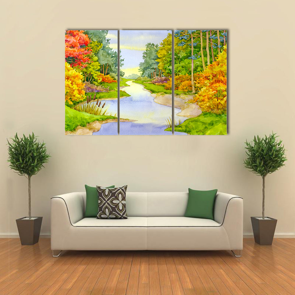 Autumn Forest Creek Canvas Wall Art