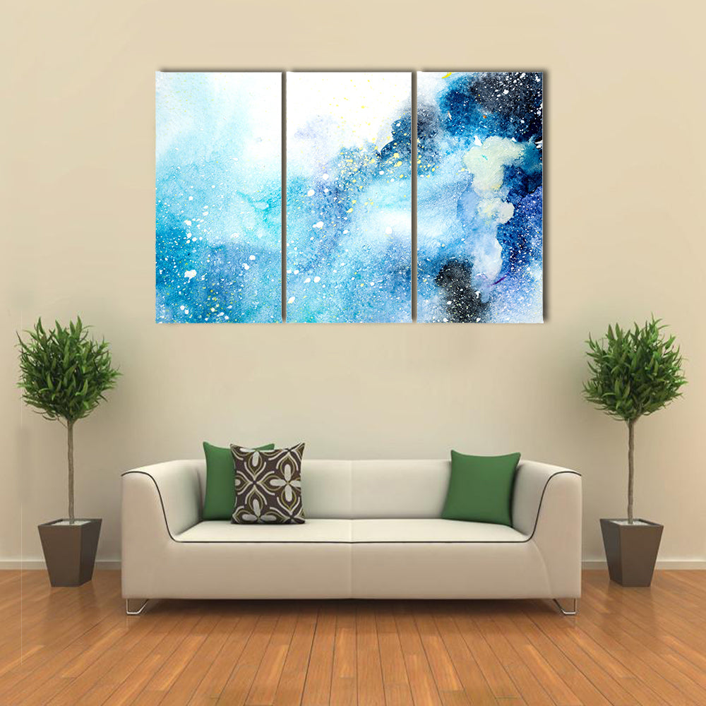 Bluish Watercolor Stains and Drips Canvas Wall Art