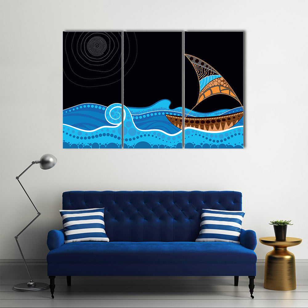 Dotted Sailboat on Starry Sea Canvas Wall Art