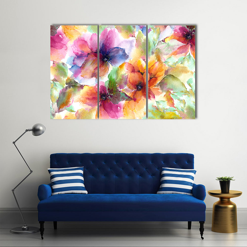 Seamless Watercolor Floral Pattern Canvas Wall Art