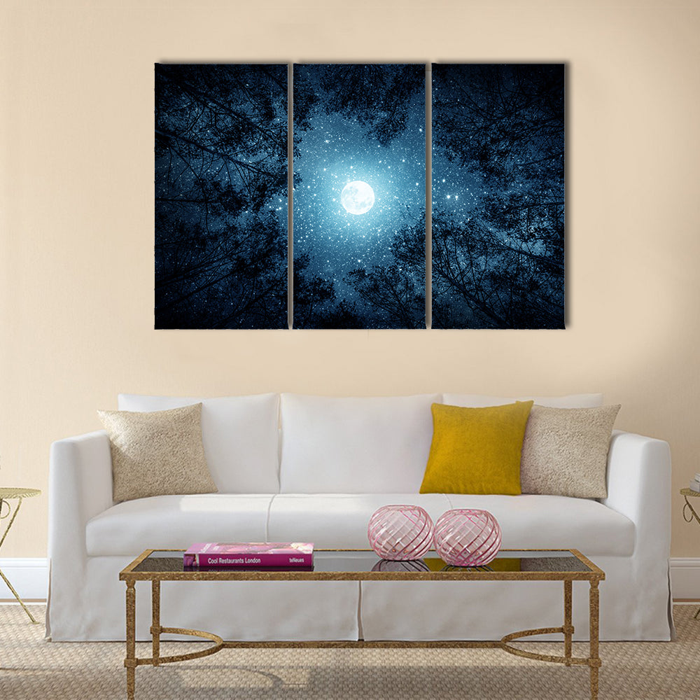 Milky Way And Moon From Forest Trees Canvas Wall Art