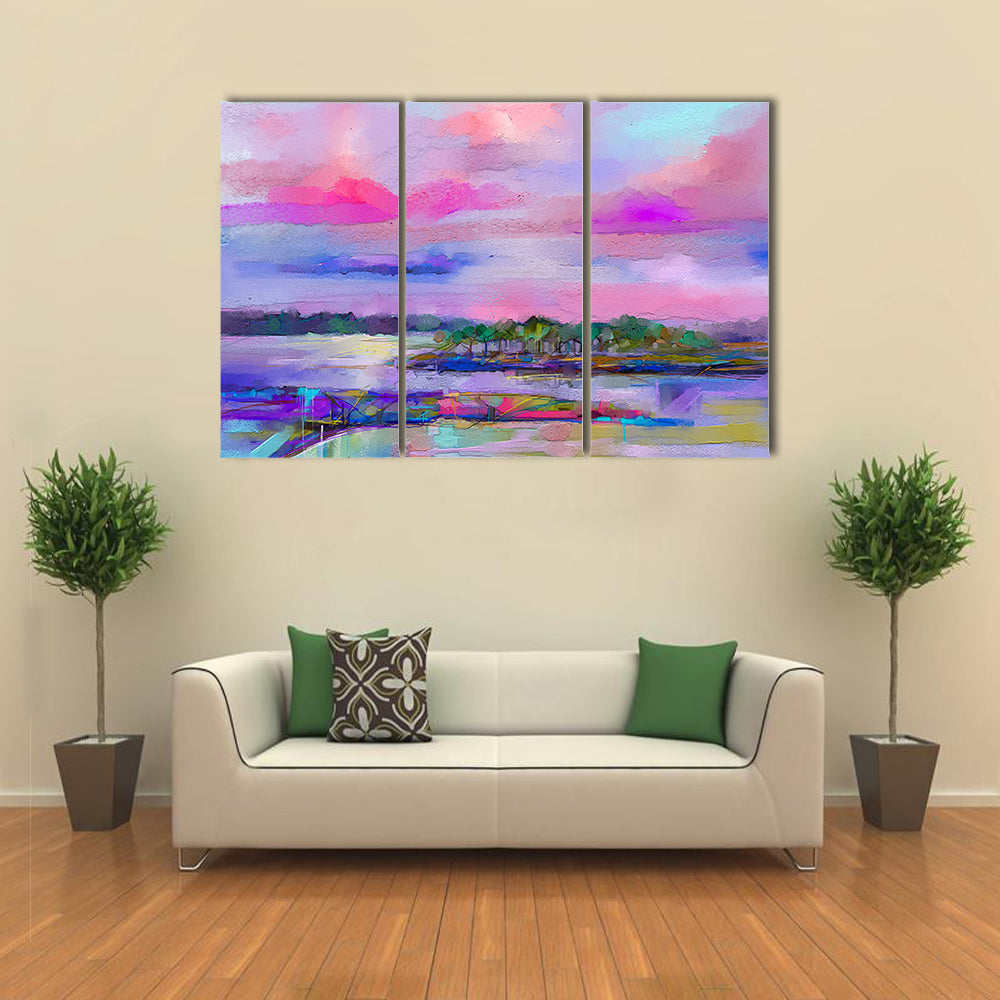 Meadow In Colorful Sky Canvas Wall Art