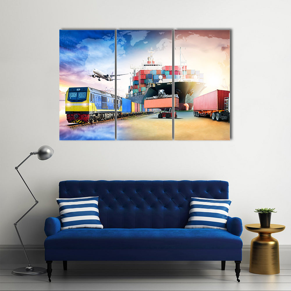Global Logistics Transport Collage Canvas Wall Art