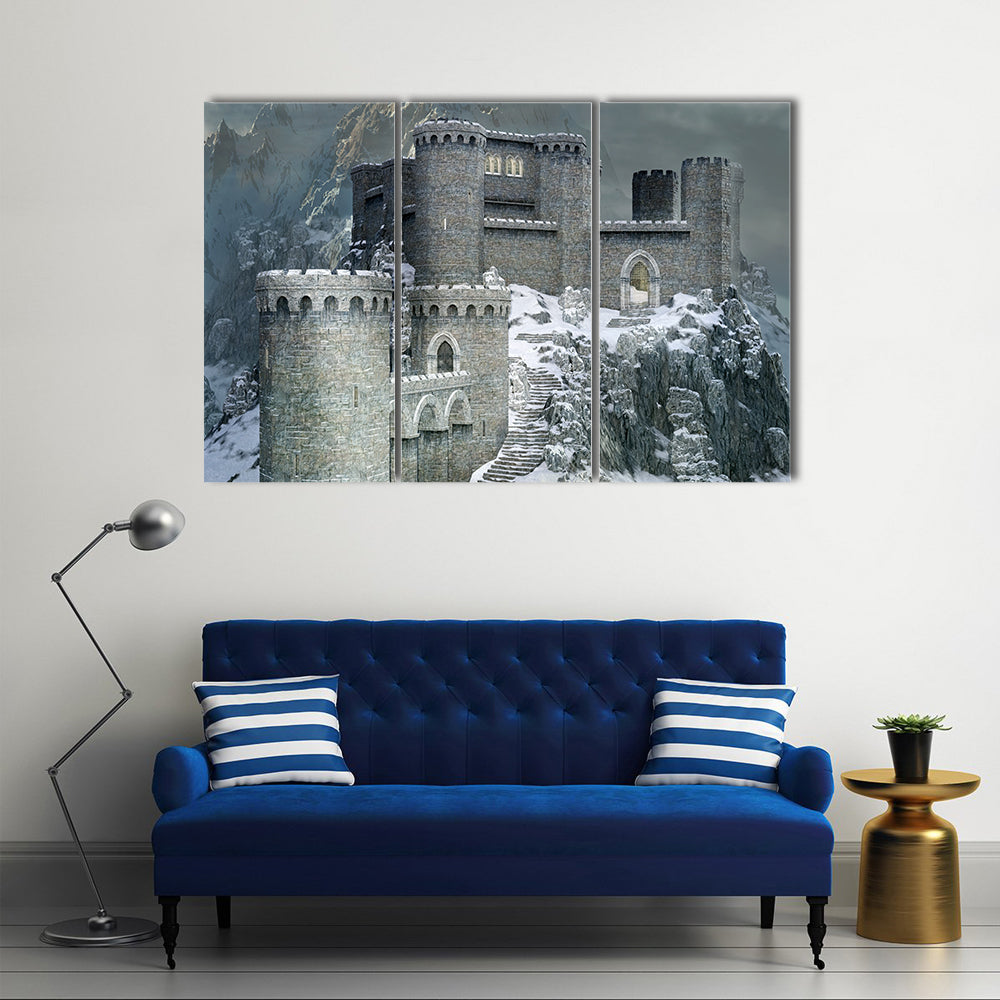 Medieval Castle In A Winter Canvas Wall Art