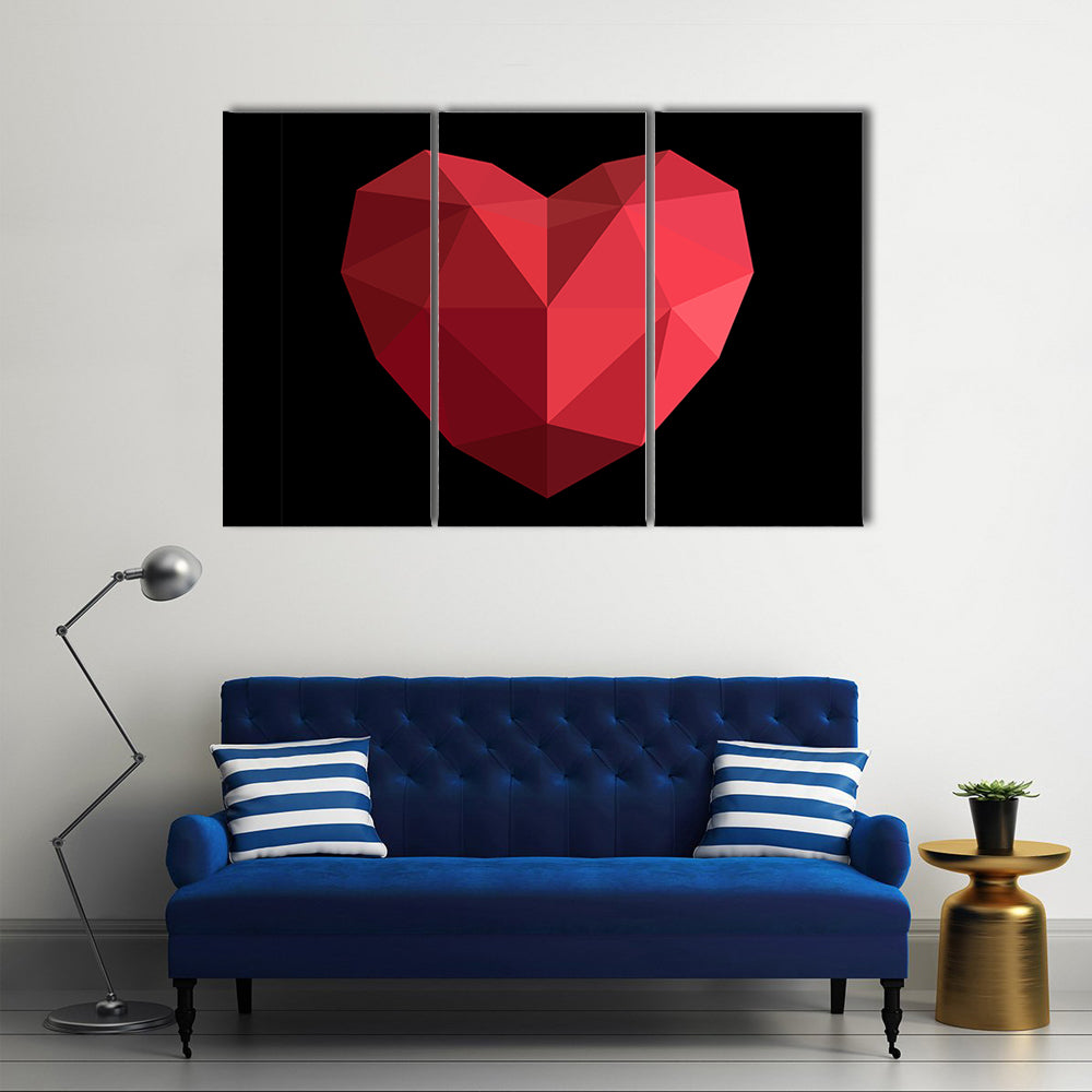 Faceted Red Geometric Heart Canvas Wall Art