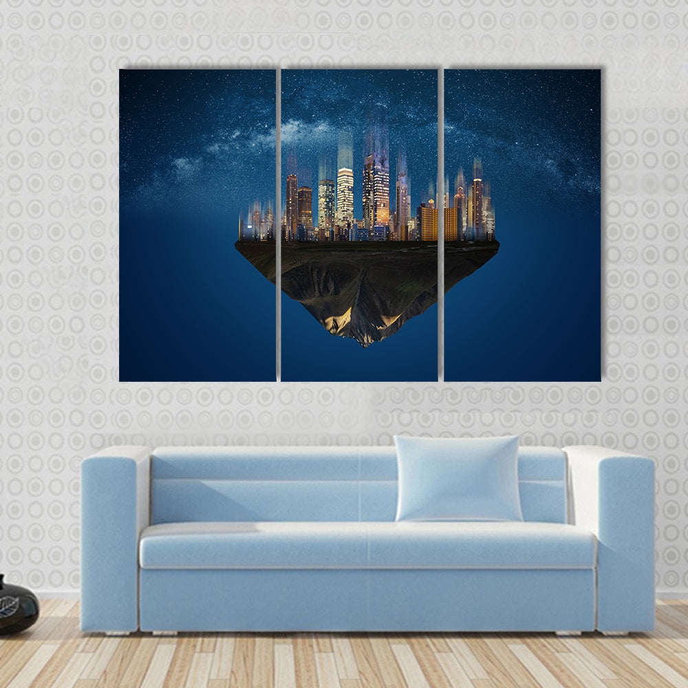 Futuristic Floating Island at Night Canvas Wall Art