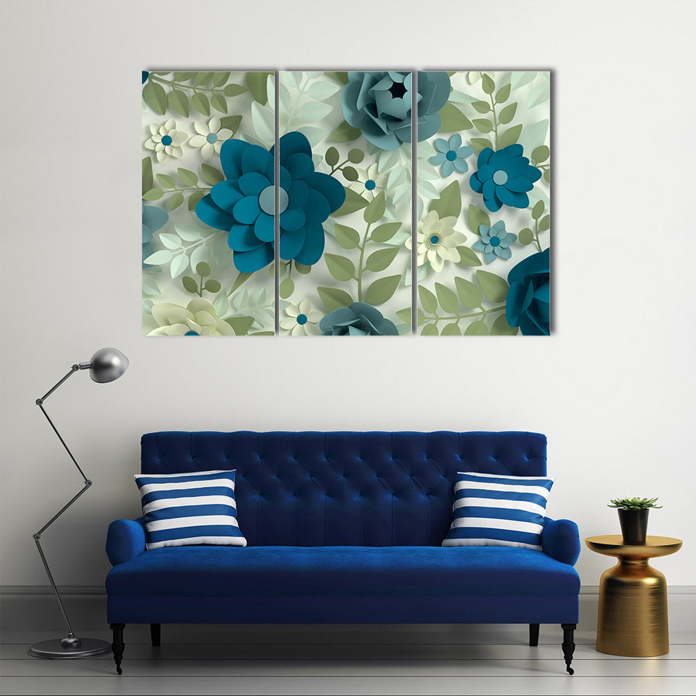 Layered Pastel Paper-cut Flowers Canvas Wall Art