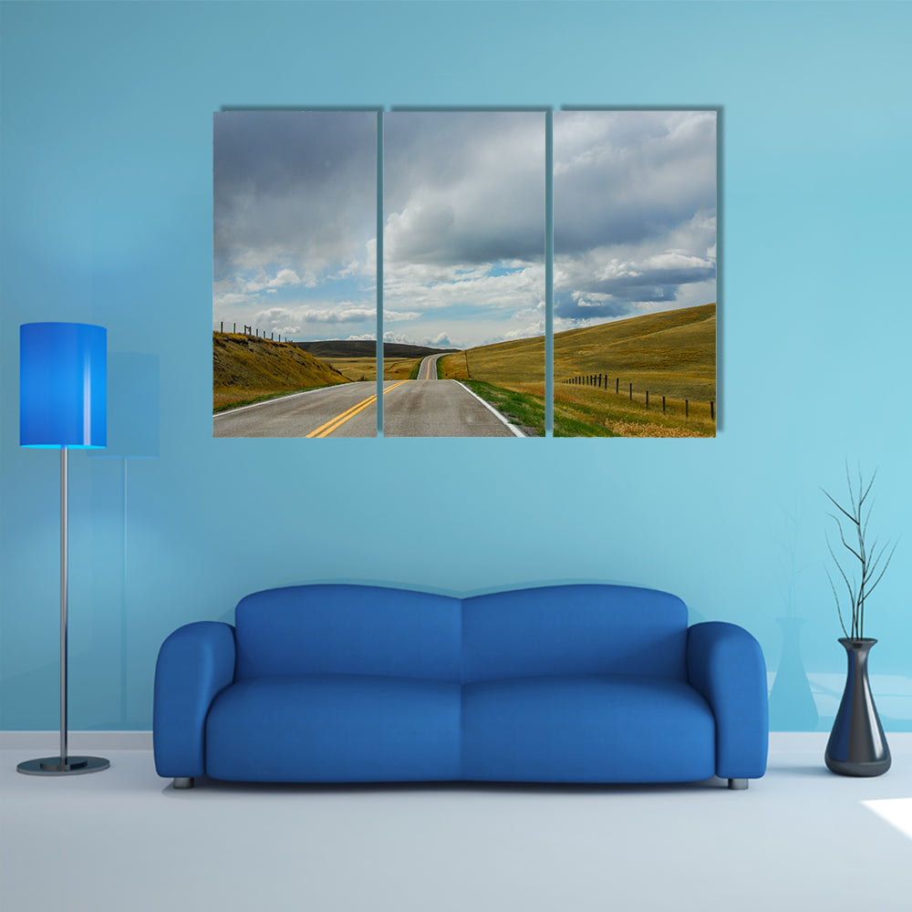 Driving On The Open Road In Big Sky Country Montana Canvas Wall Art