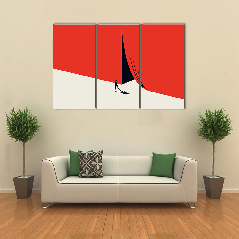 Man Walking Across Red Minimalist Landscape Canvas Wall Art