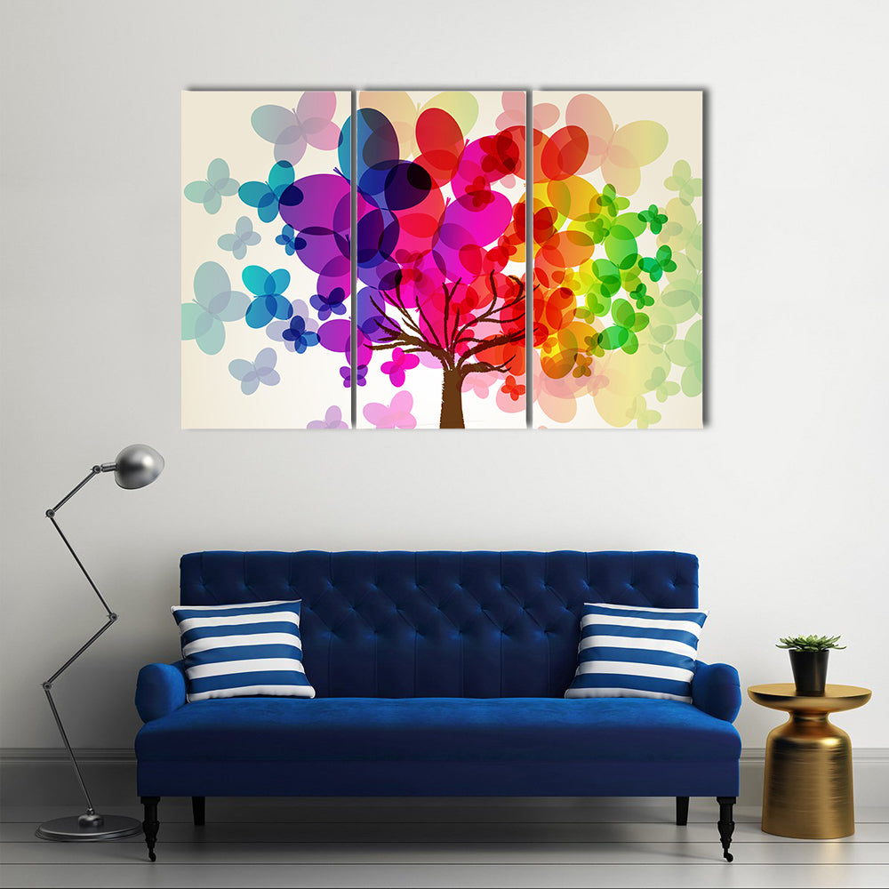 Abstract Colorful Tree with Butterflies Canvas Wall Art
