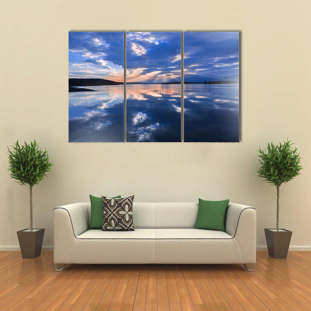 Sunset Over Reflective Lake Canvas Wall Art